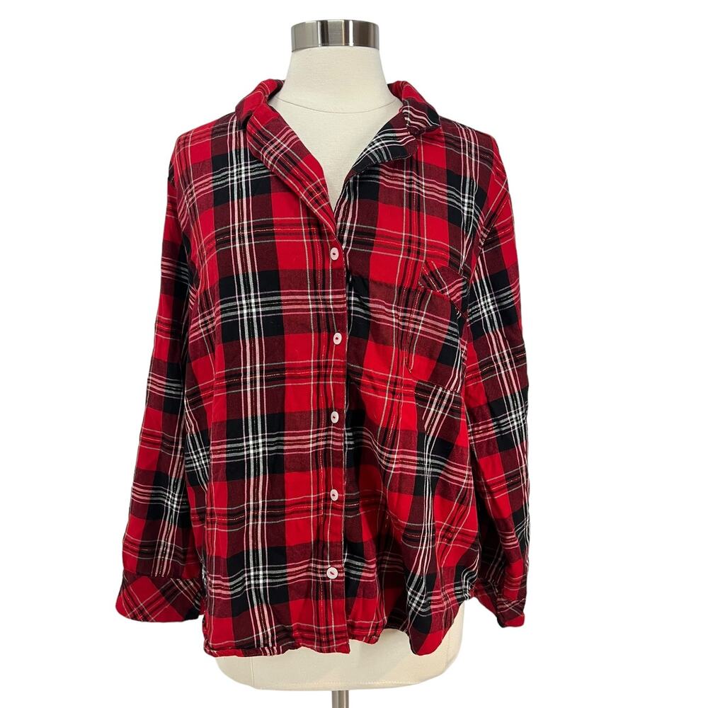VICTORIA'S SECRET Red Plaid Button Down Holdiay Christams Pajama Top SZ X-Large